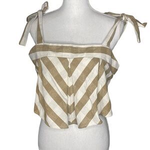 Sadie & Sage Wm’s Sz Lrg Tan Happy Stripe Pleated Lined Tie Strap Crop Tank Top